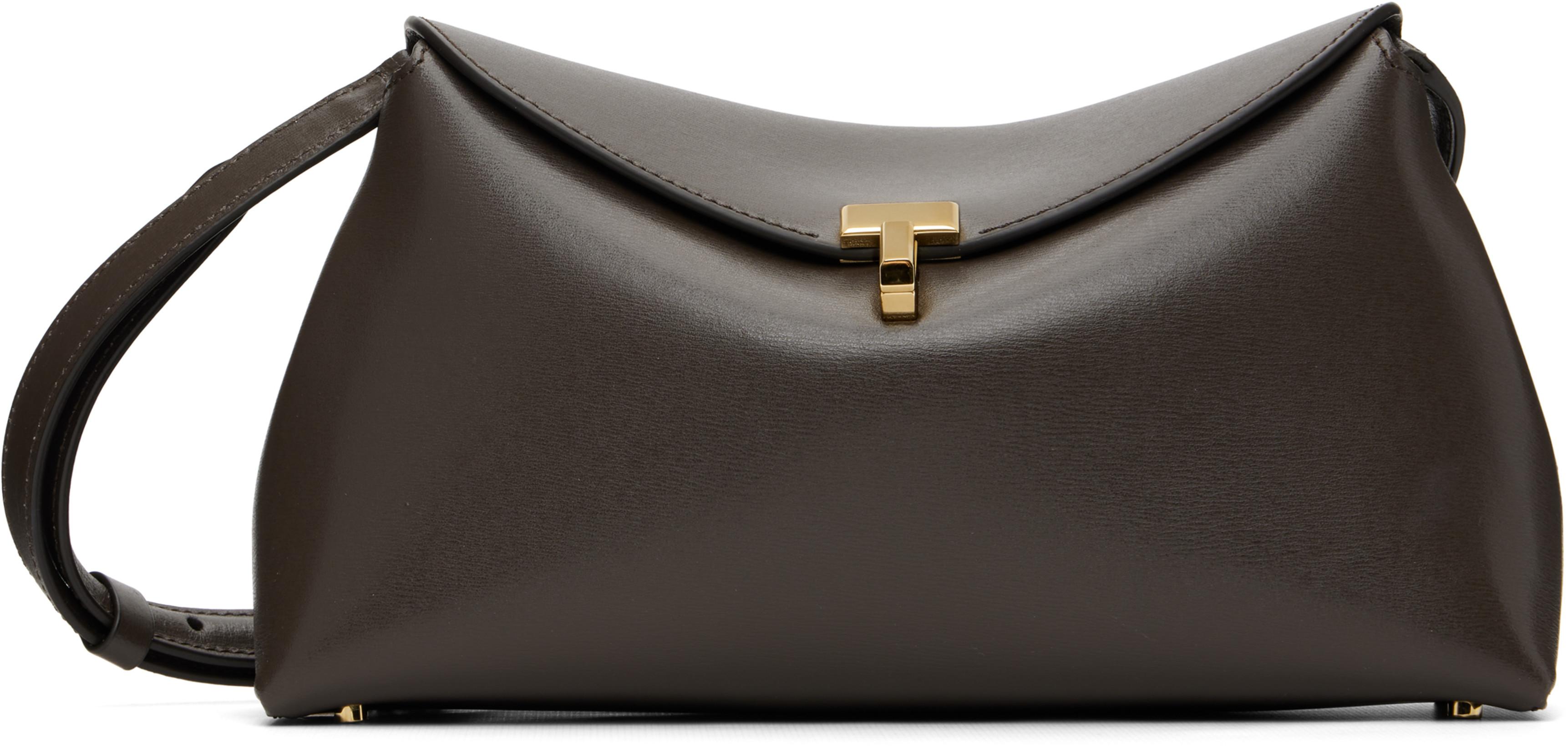 Brown T-Lock Leather Clutch by TOTEME