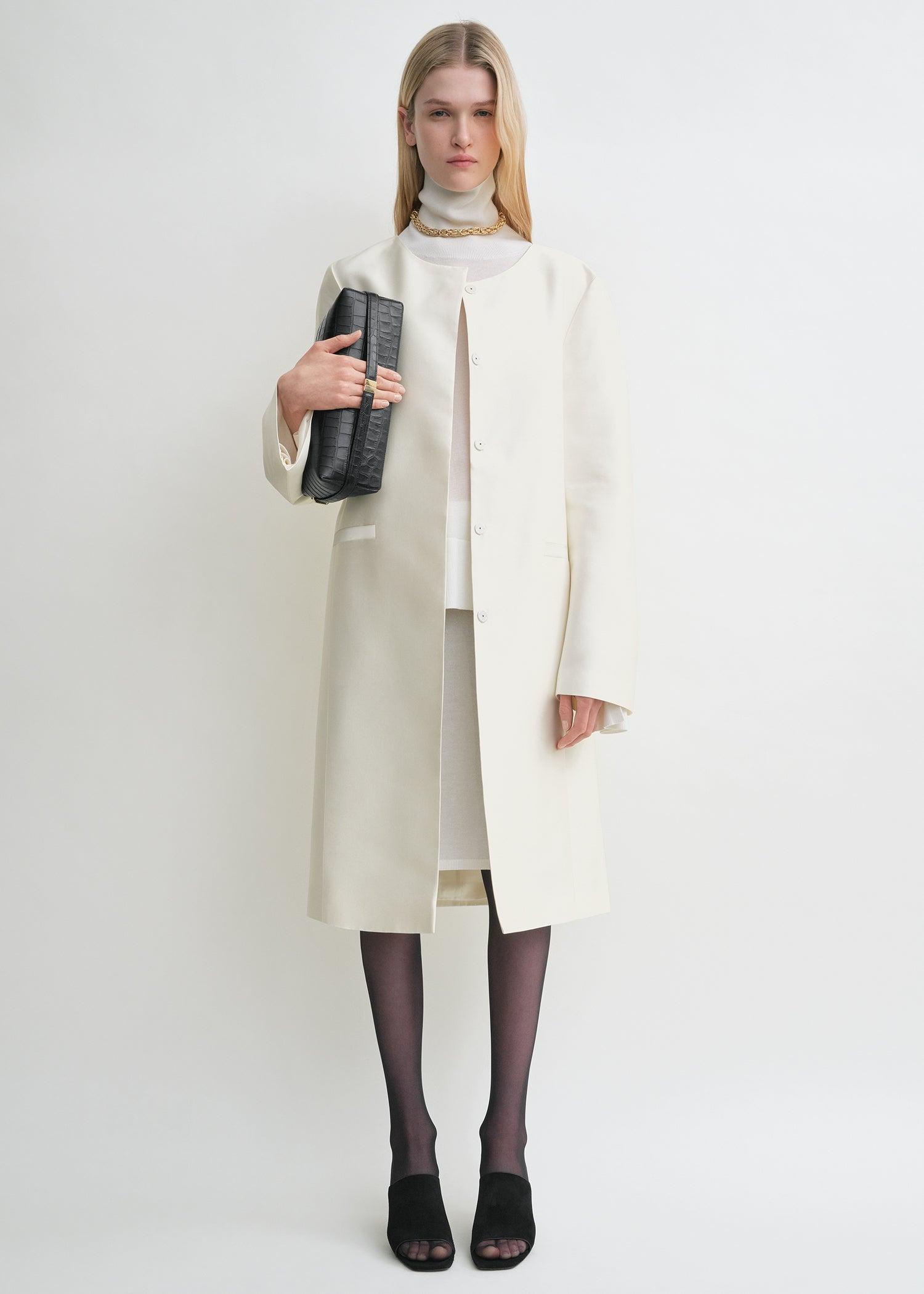 Collarless coat off-white by TOTEME