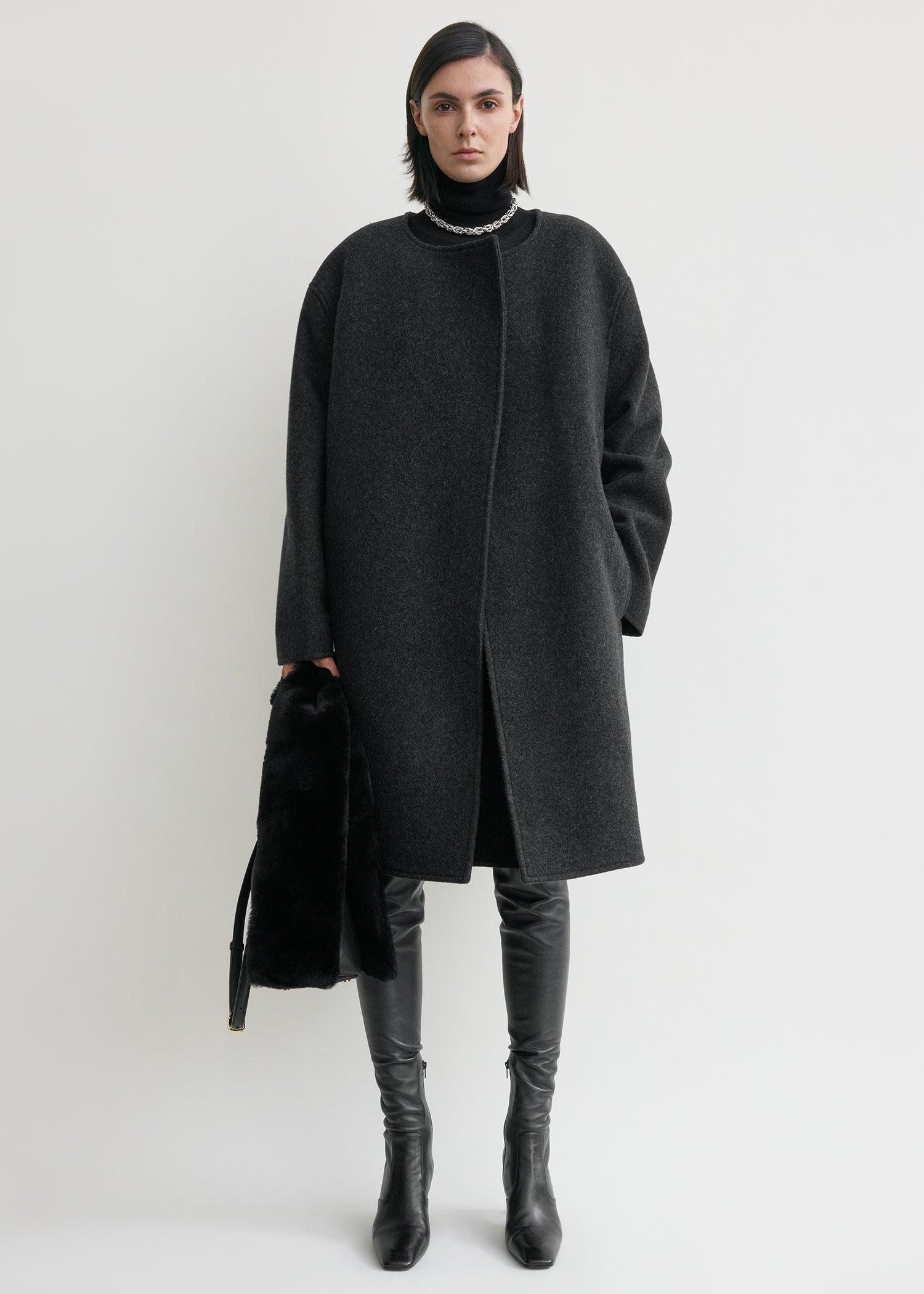 Collarless felt coat charcoal by TOTEME