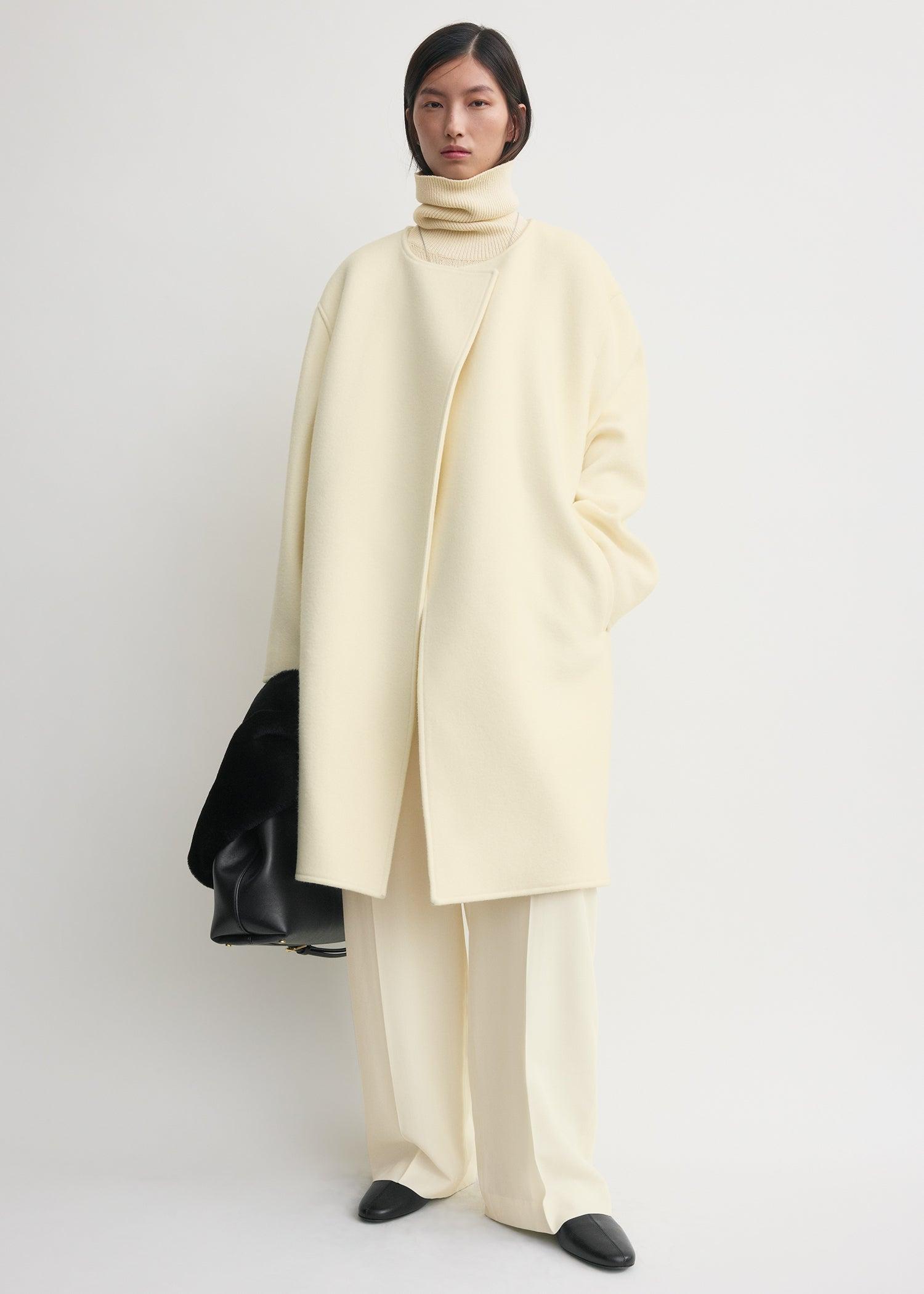 Collarless felt coat ecru by TOTEME