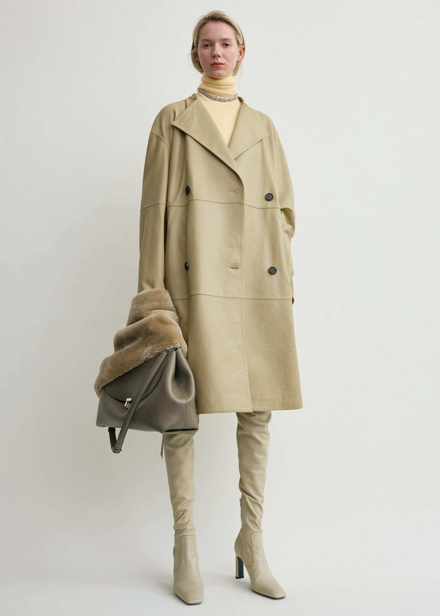 Collarless leather coat rye by TOTEME