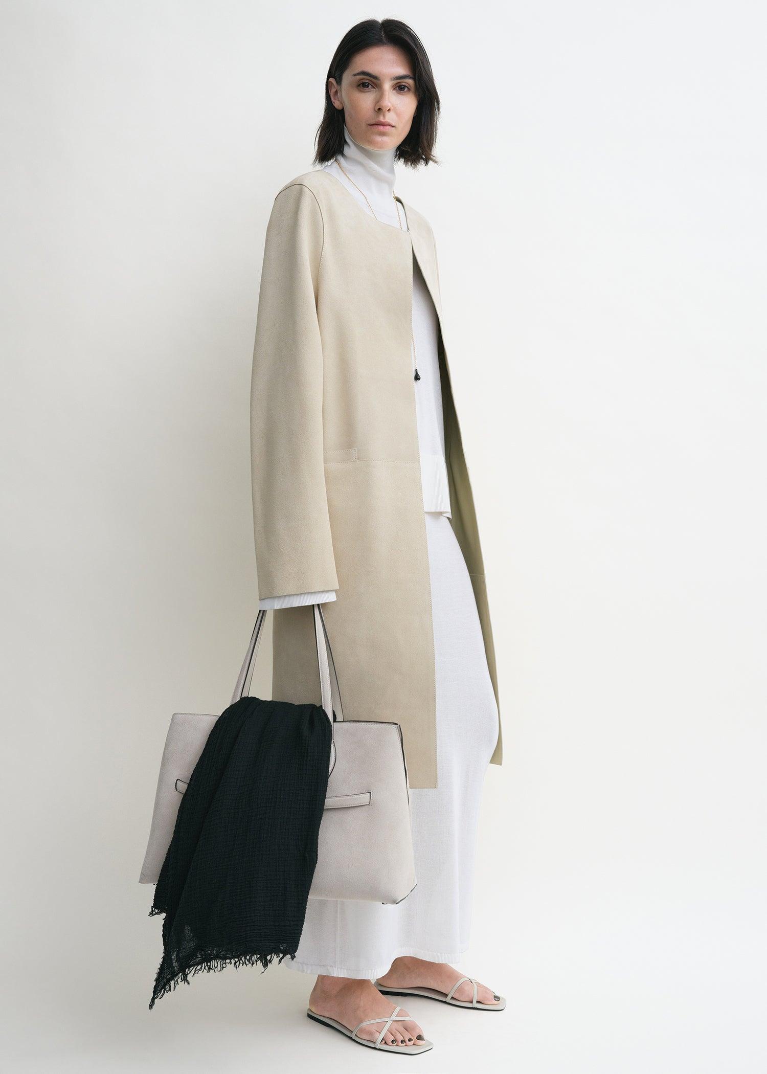 Collarless suede coat peanut by TOTEME