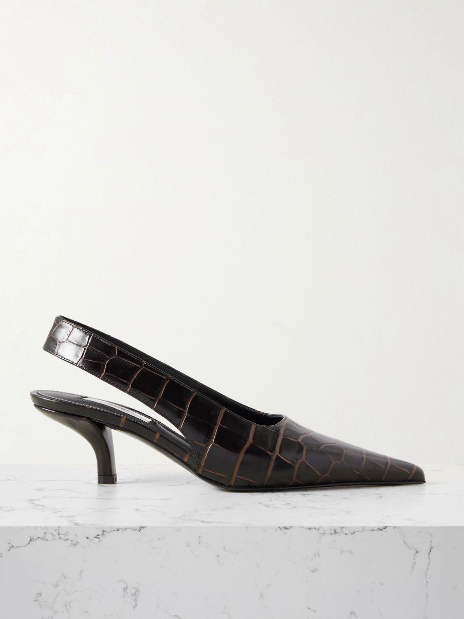 Croc-effect leather slingback pumps by TOTEME