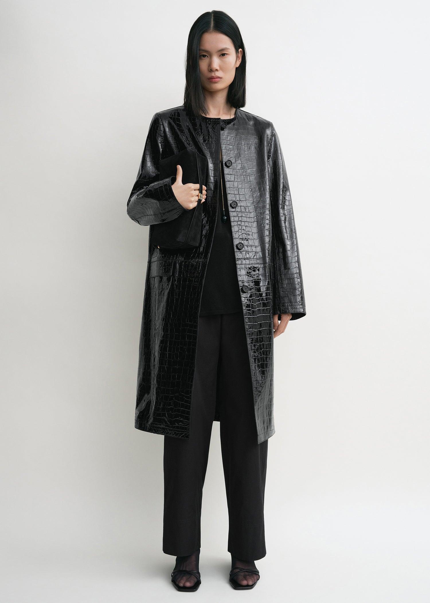 Croco-embossed coat black by TOTEME