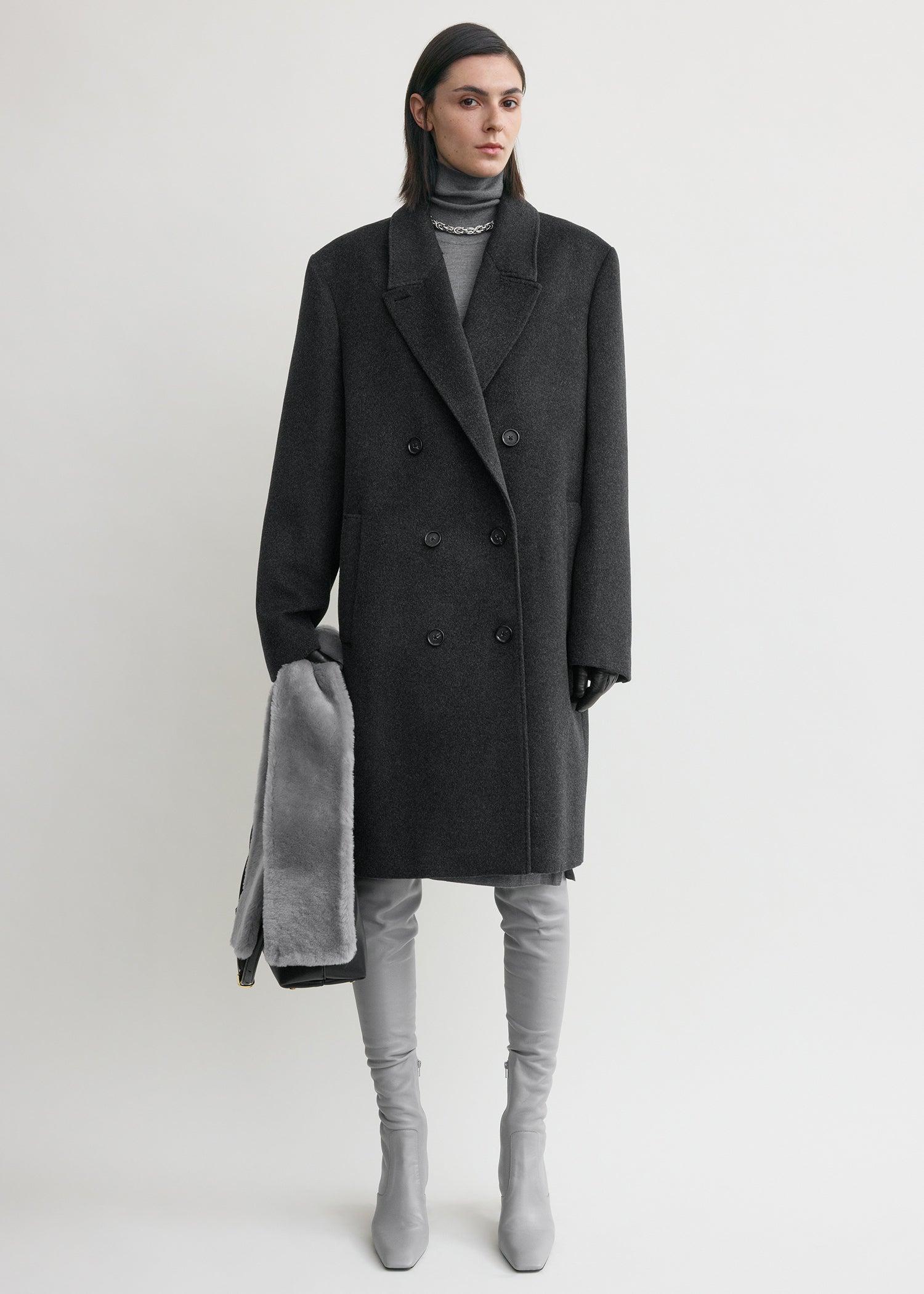 Double-breasted cashmere coat charcoal by TOTEME
