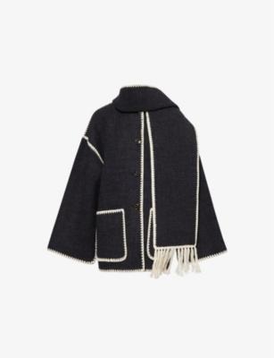 Embroidered-Trim Scarf Wool-Blend Jacket by TOTEME