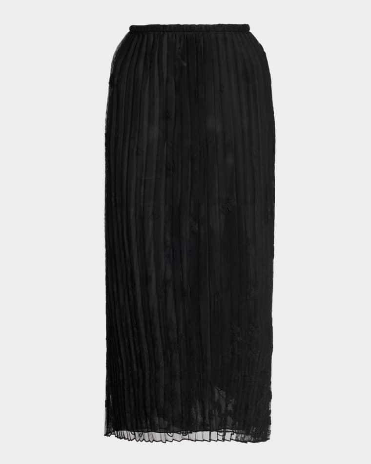 Floral Pleated Tulle Midi Skirt by TOTEME
