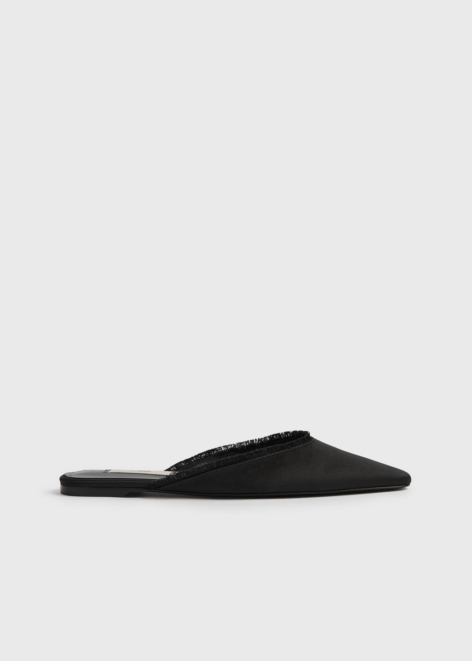 Frayed satin lounge slippers black by TOTEME