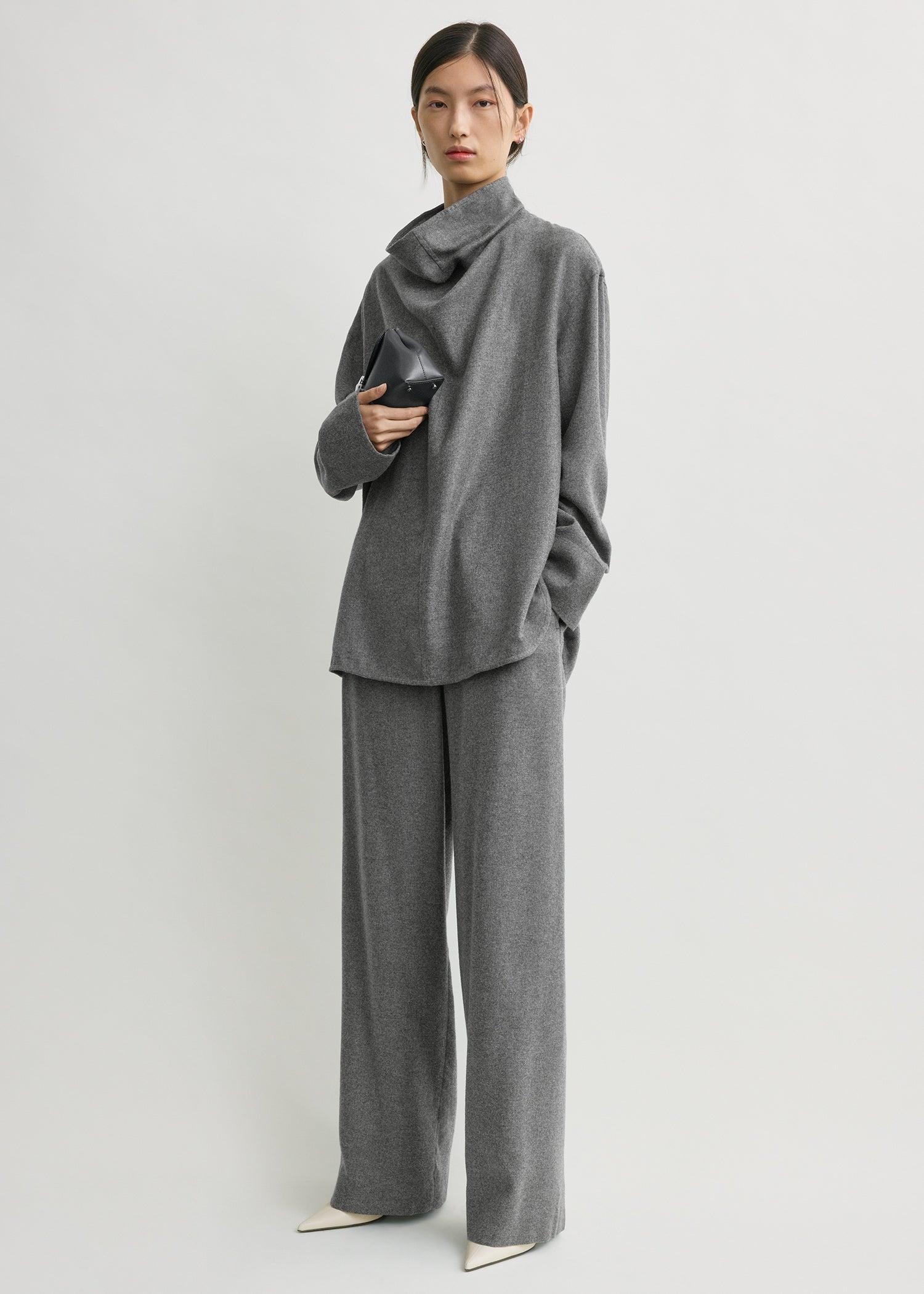 Funnel-neck flannel top grey petite by TOTEME