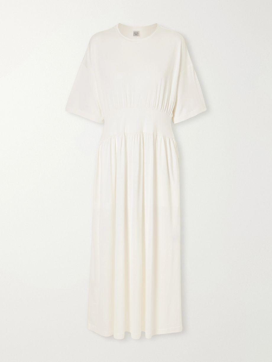 Gathered organic cotton and silk-blend midi dress by TOTEME