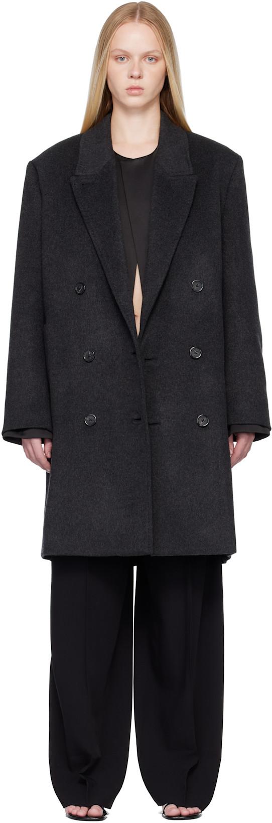 Gray Double-Breasted Cashmere Coat by TOTEME