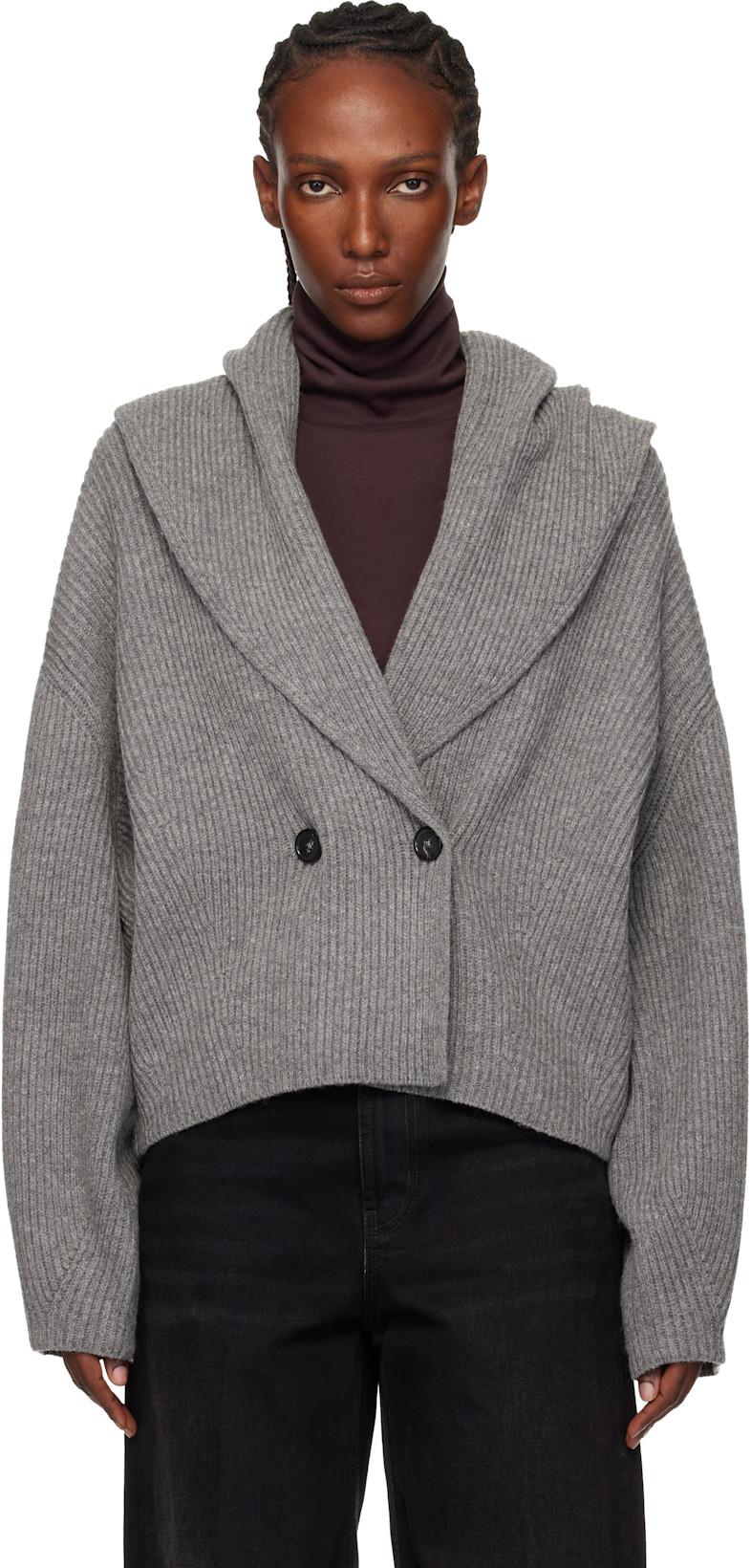 Gray Shawl-Lapel Cardigan by TOTEME