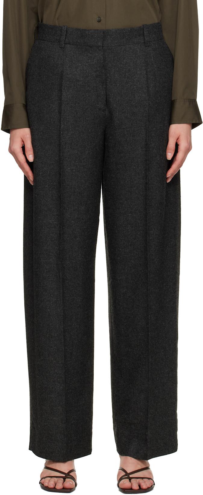 Gray Wide Flannel Trousers by TOTEME