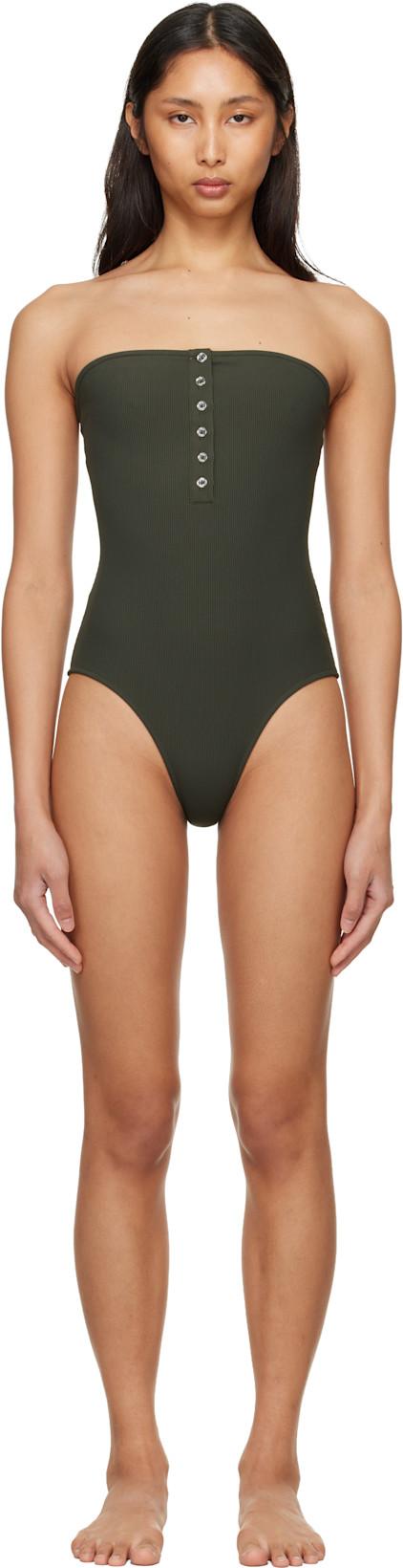 Green Ribbed Strapless Swimsuit by TOTEME