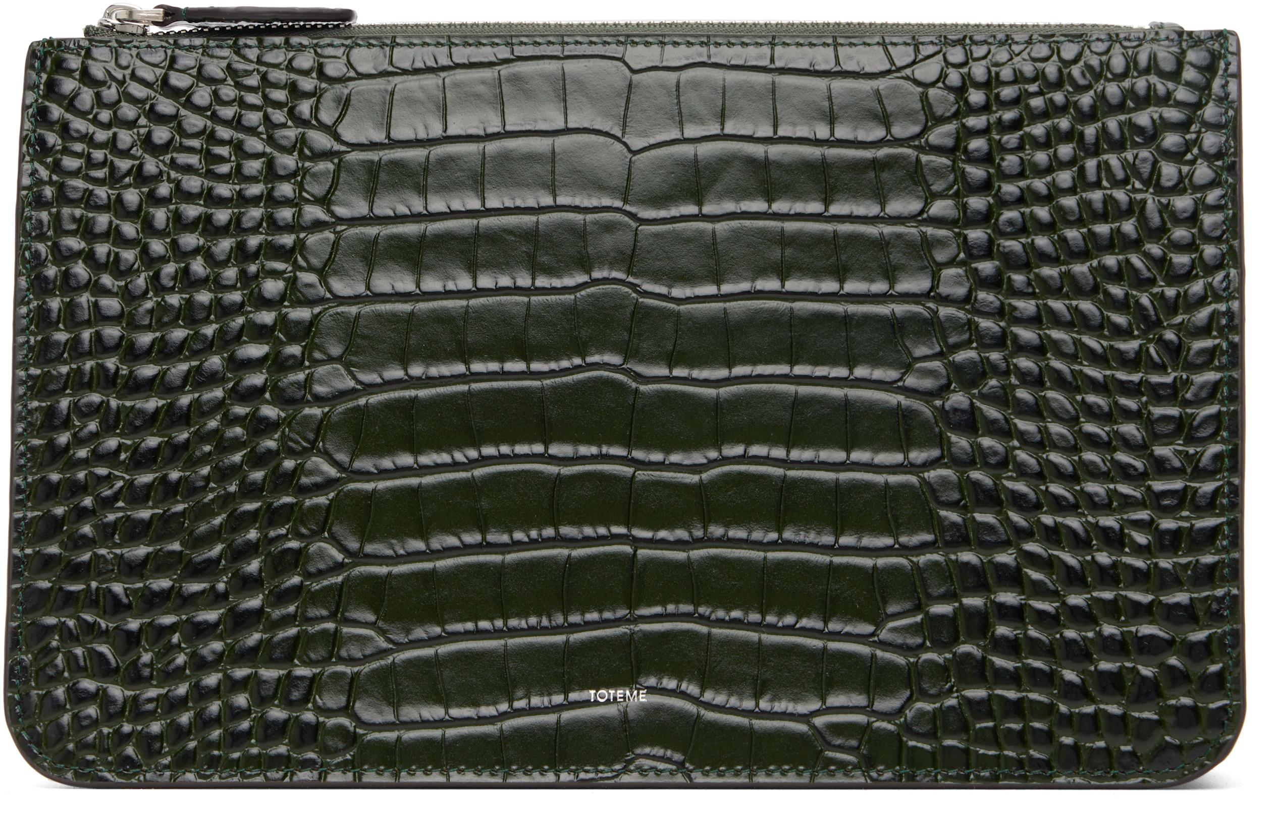 Green Threefold Croco-Embossed Clutch by TOTEME
