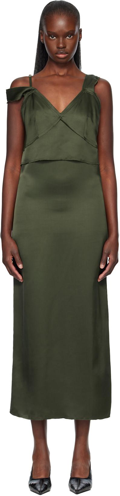 Green V-Neck Slip Maxi Dress by TOTEME