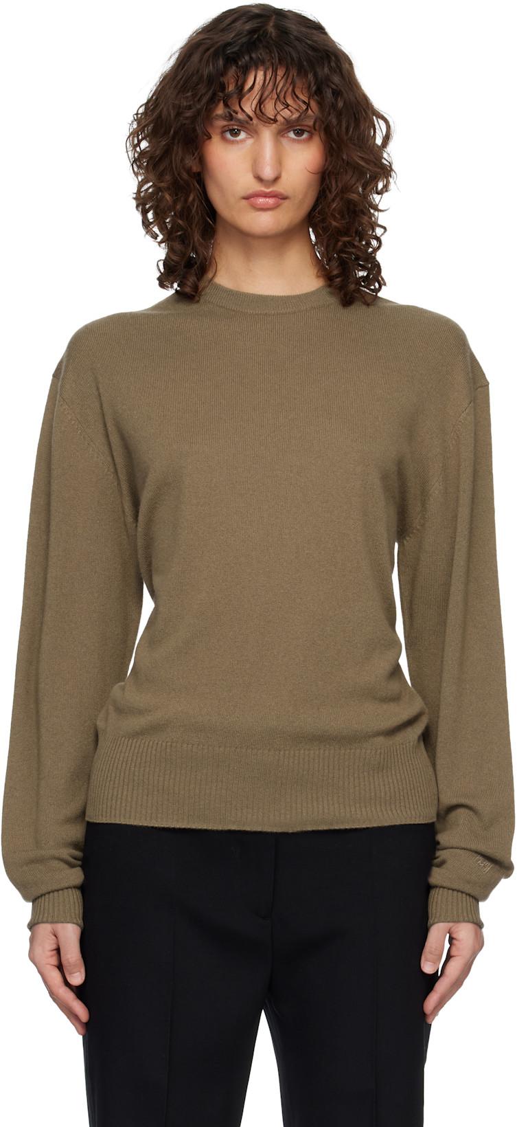 Khaki Classic Cashmere Crew Knit Sweater by TOTEME