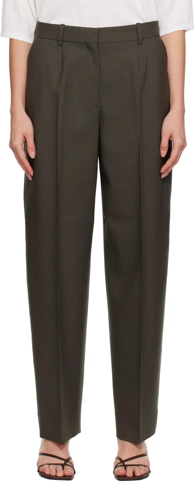 Khaki Wide Tailored Trousers by TOTEME
