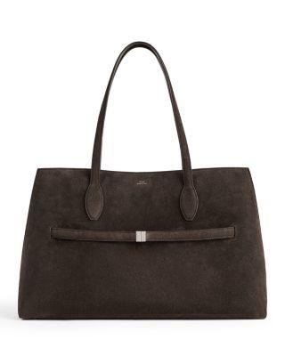 Large Suede Lounge Tote in Dark Brown by TOTEME