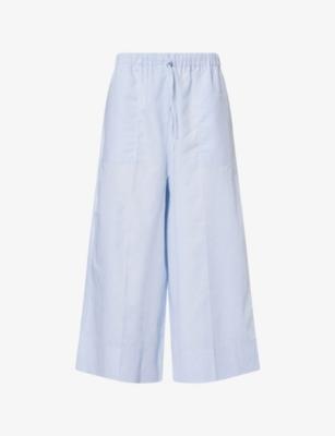 Logo-Embroidered Wide-Leg Cotton And Linen Trousers by TOTEME