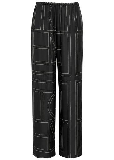 Logo-embroidered silk-satin trousers by TOTEME