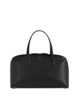 Medium Grained-Leather Day Tote in Black by TOTEME
