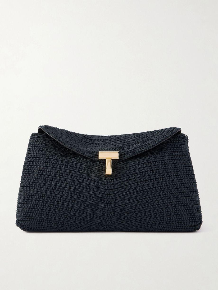 Mini T-Lock leather-trimmed woven clutch by TOTEME