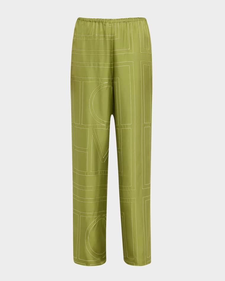 Monogram Silk Pajama Bottoms by TOTEME