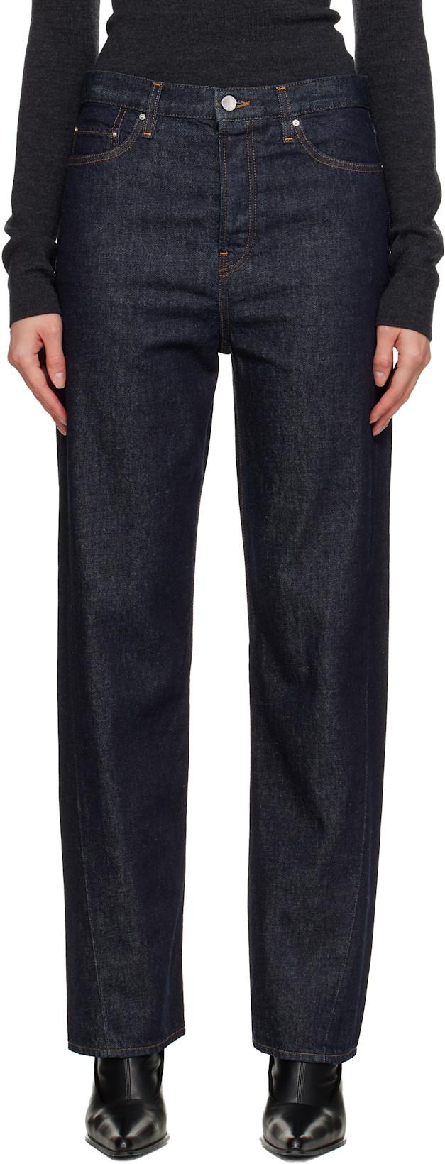 Navy Twisted Seam Full Length Jeans by TOTEME