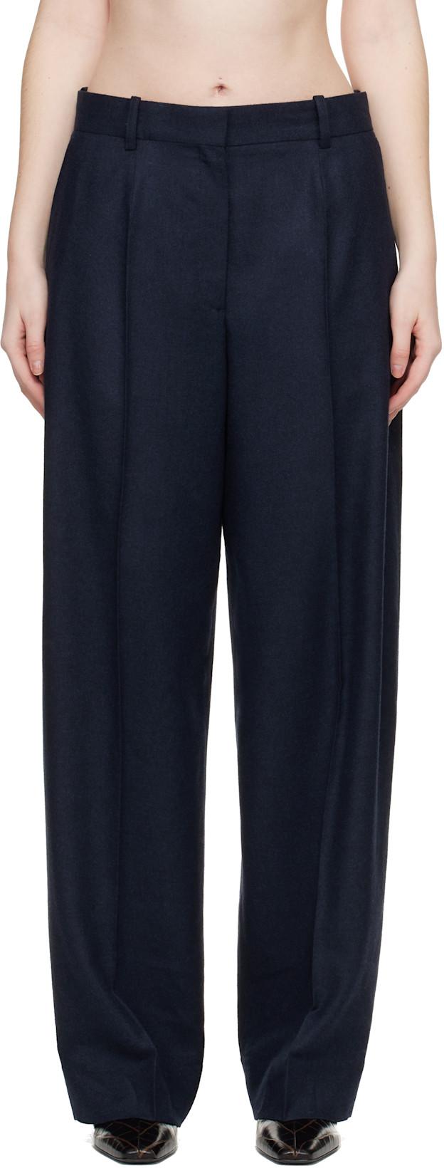 Navy Wide Flannel Trousers by TOTEME