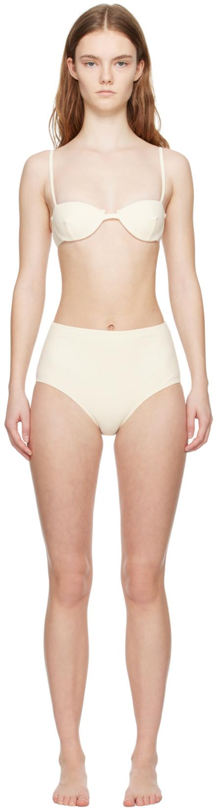 Off White Sweetheart Neck Bikini by TOTEME