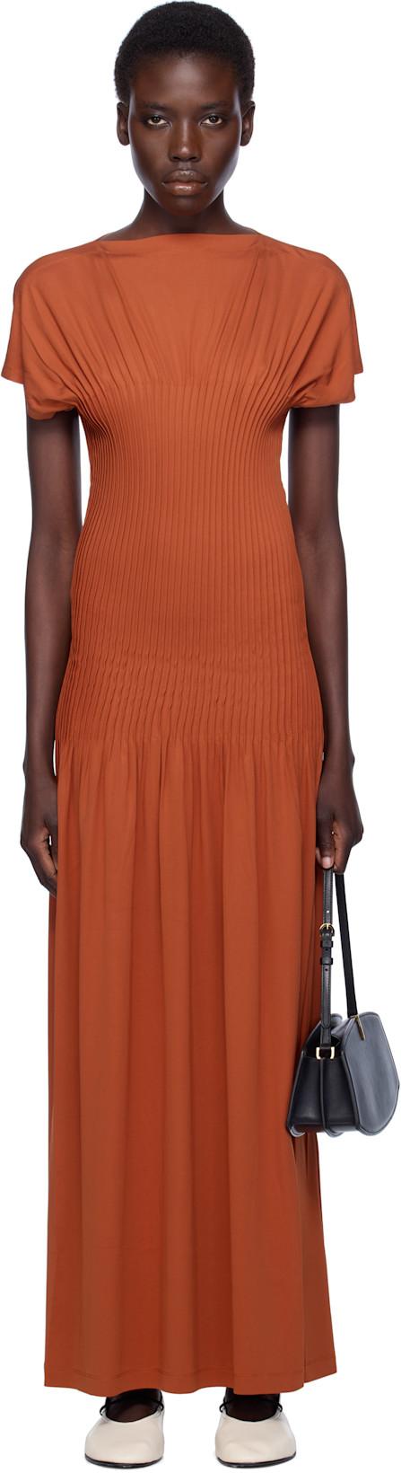 Orange Knife-Pleated Jersey Maxi Dress by TOTEME