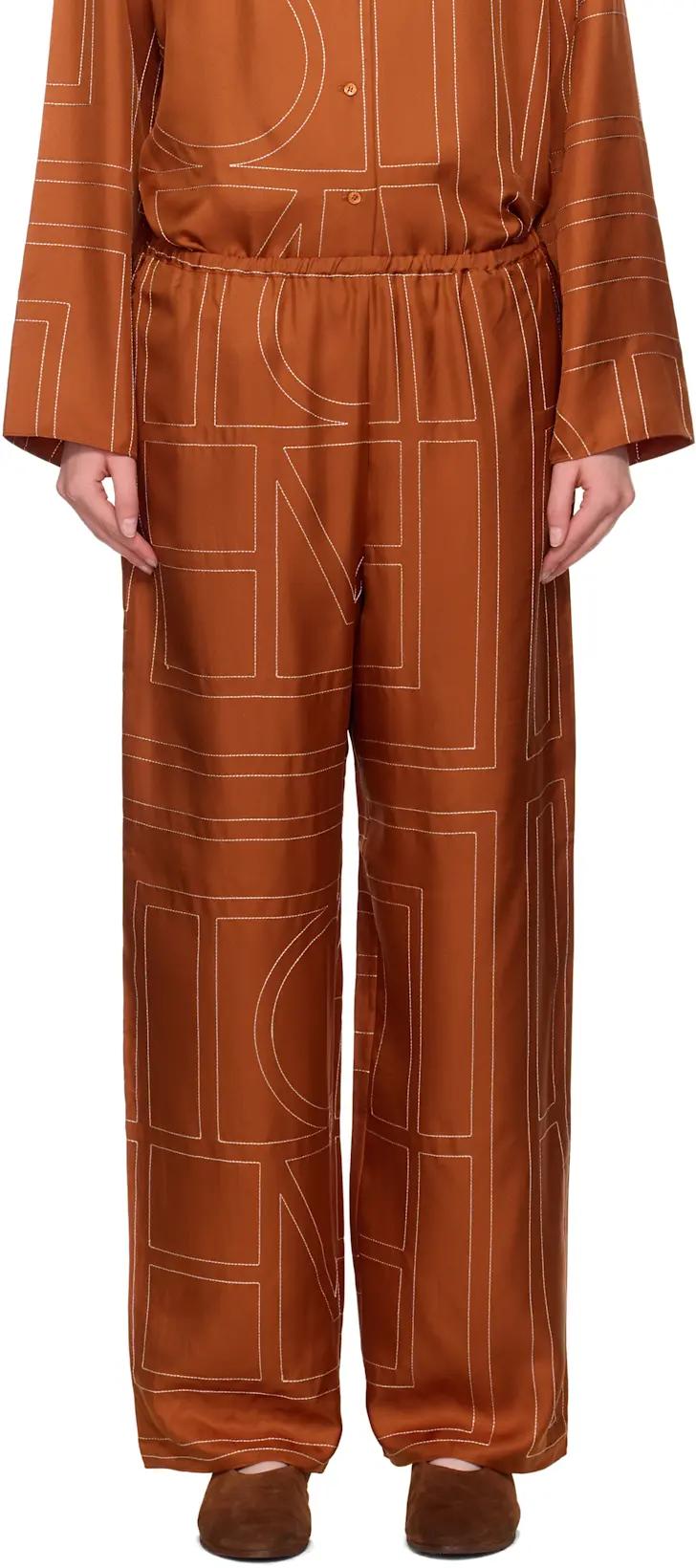 Orange Monogram Silk PJ Lounge Pants by TOTEME