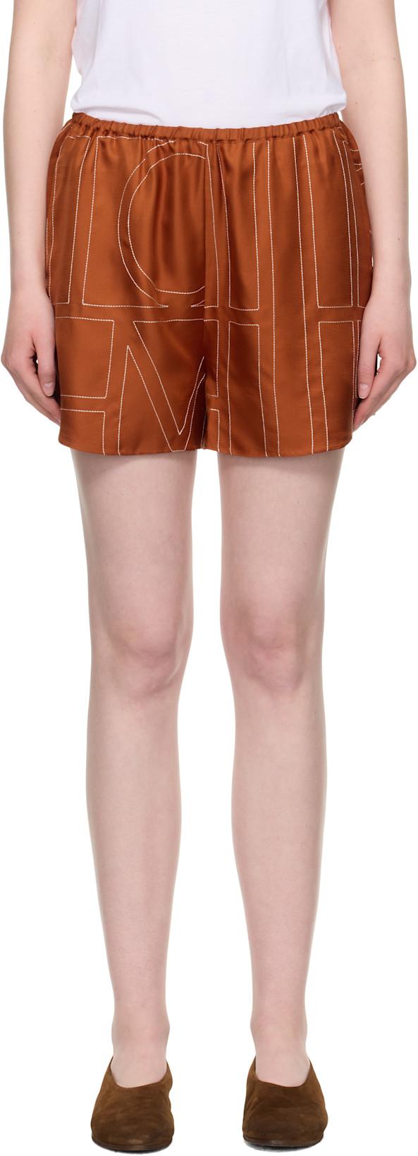Orange Monogram Silk PJ Shorts by TOTEME