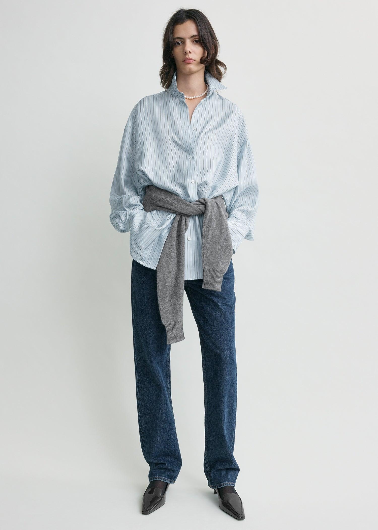 Oversized striped shirt ice/white petite by TOTEME