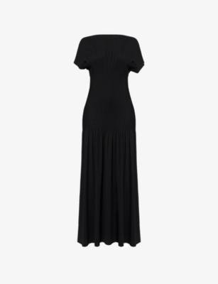 Pleated Short-Sleeve Jersey Midi Dress by TOTEME