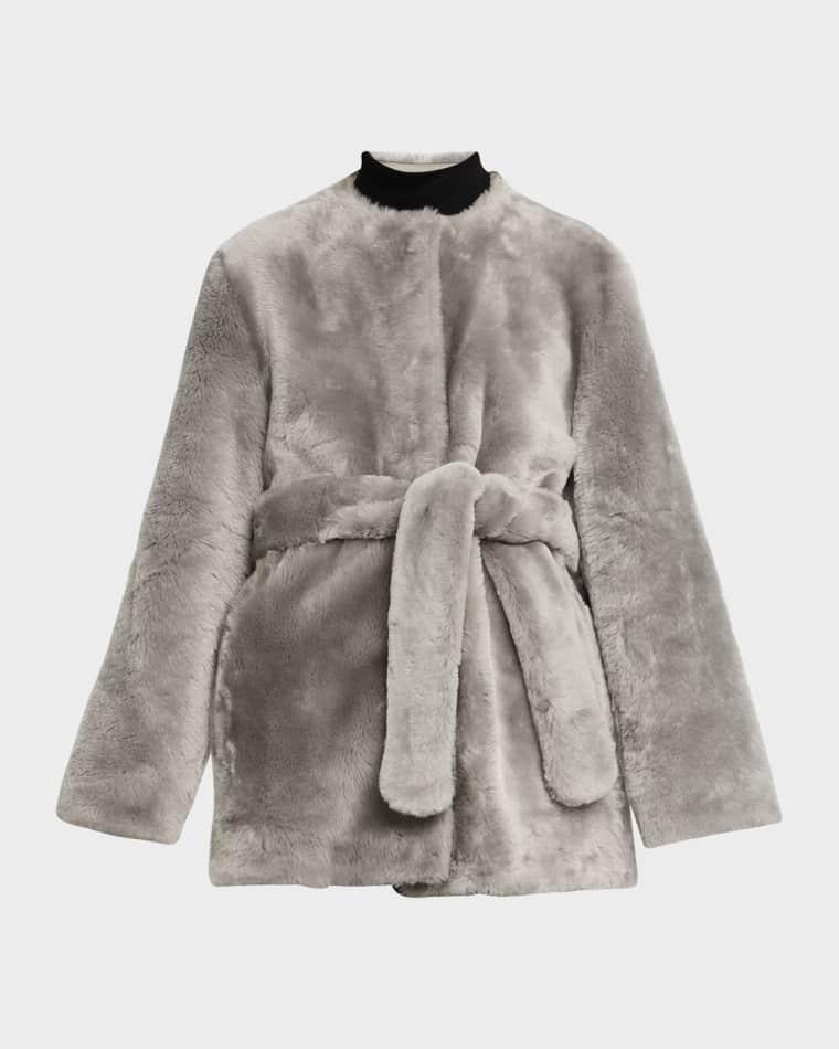 Plush Shearling Belted Coat by TOTEME