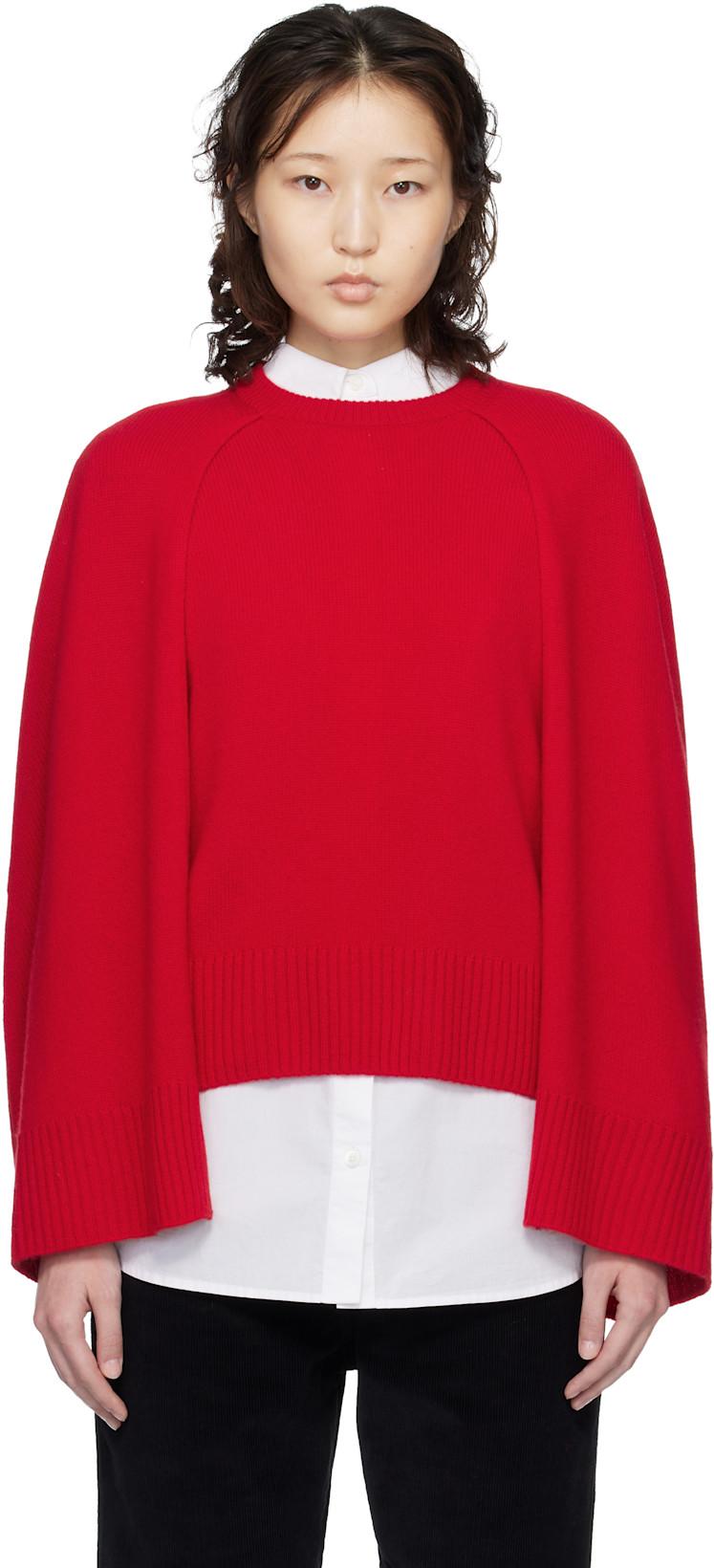 Red Crew Cape Knit Sweater by TOTEME