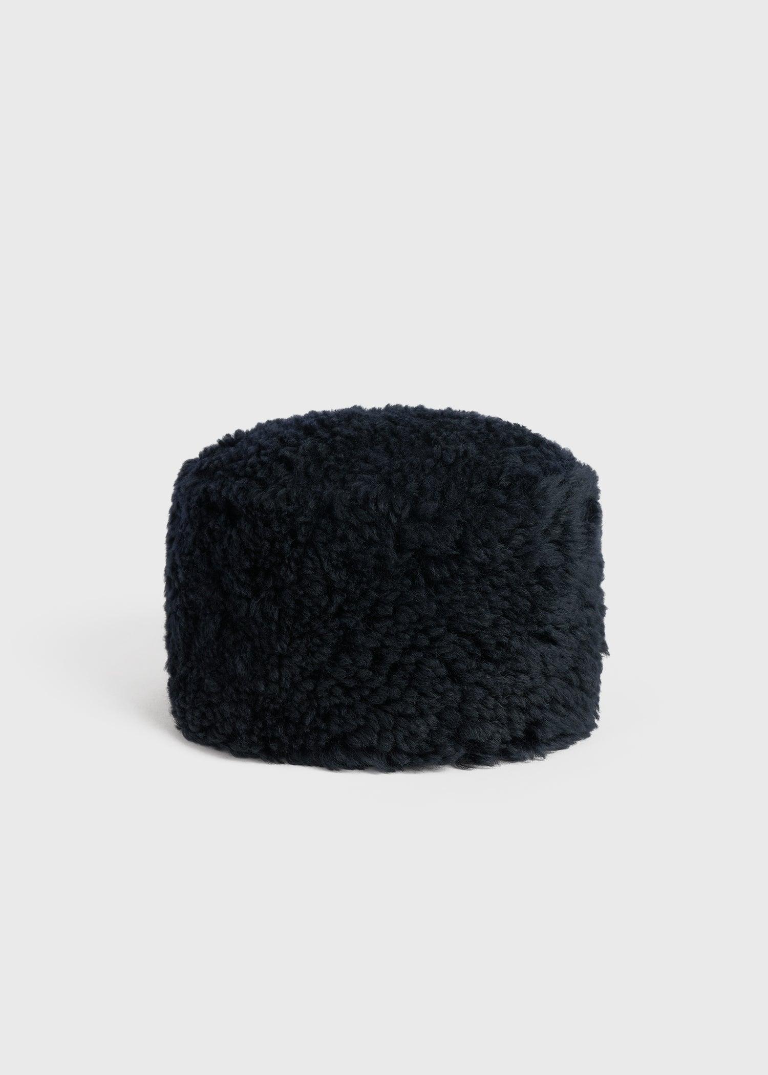 Shearling pillbox hat navy by TOTEME