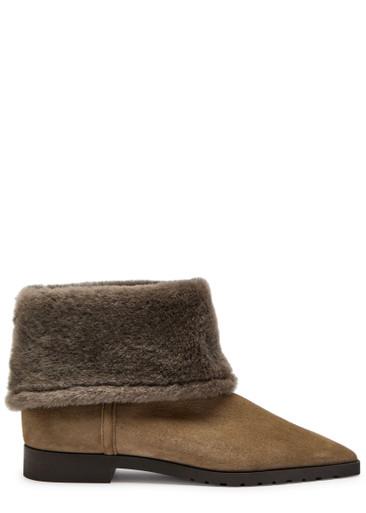 Shearling-trimmed suede ankle boots by TOTEME