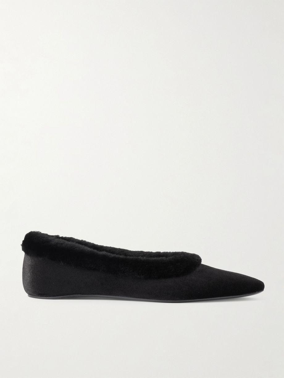Shearling-trimmed velvet ballet flats by TOTEME