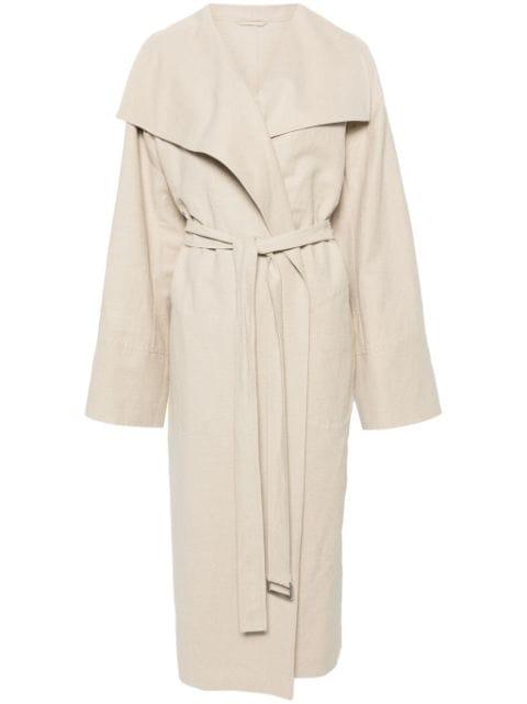 Signature linen-blend midi coat by TOTEME