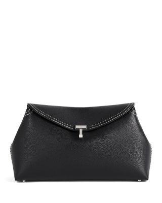 T-Lock Grained-Leather Convertible Clutch in Black by TOTEME