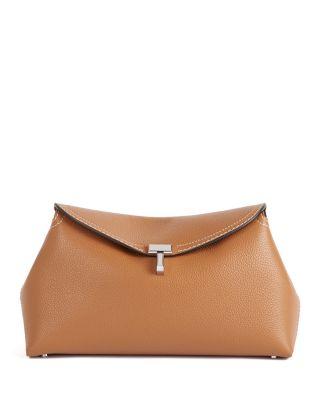 T-Lock Grained-Leather Convertible Clutch in Tan by TOTEME T-Lock Grained-Leather Convertible Clutch in Tan by TOTEME