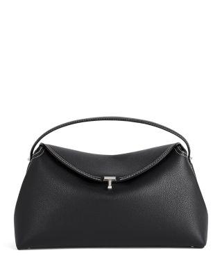 T-Lock Grained-Leather Convertible Top Handle Bag in Black by TOTEME