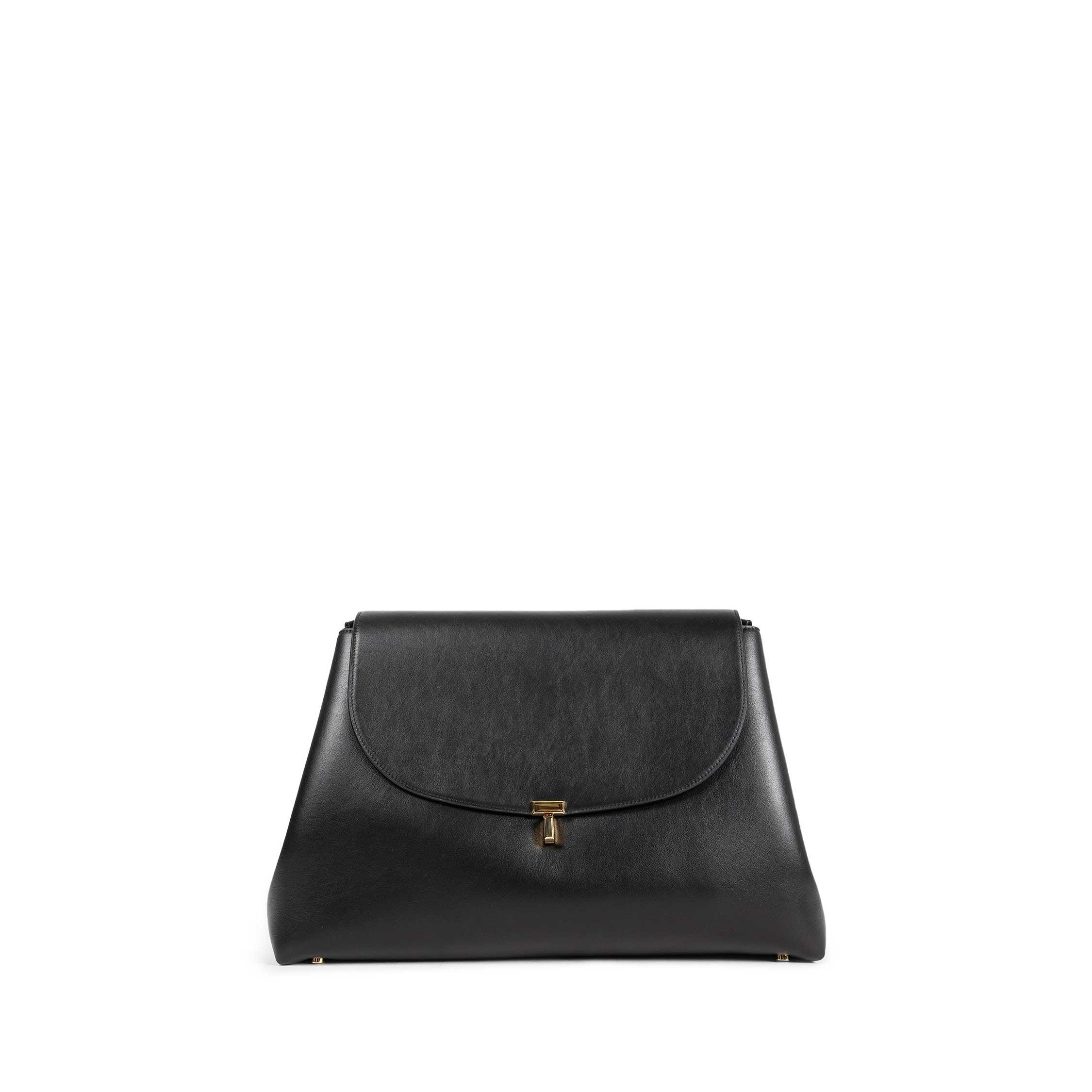 T Lock Satchel Clutch in Leather by TOTEME