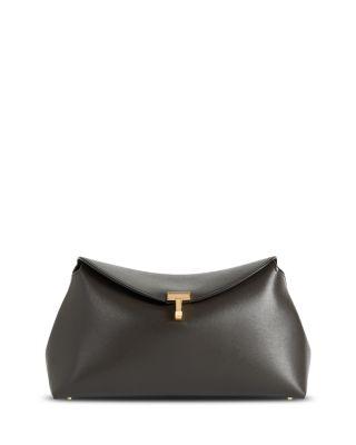 T-Lock Smooth-Leather Convertible Clutch in Bark by TOTEME