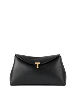 T-Lock Smooth-Leather Convertible Clutch in Black by TOTEME
