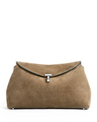 T-Lock Suede Convertible Clutch in Brown by TOTEME