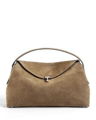 T-Lock Suede Convertible Top Handle Bag in Tobacco by TOTEME